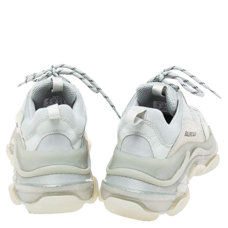 Pre Owned Balenciaga Sage Green Suede and Mesh Triple S Clear Sneakers Size 39