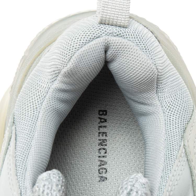 Pre Owned Balenciaga Sage Green Suede and Mesh Triple S Clear Sneakers Size 39