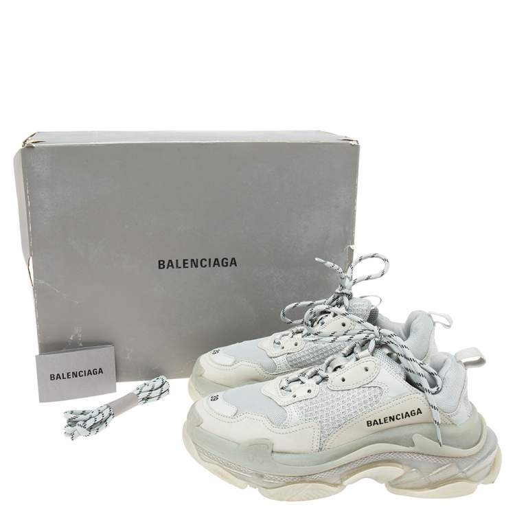 Pre Owned Balenciaga Sage Green Suede and Mesh Triple S Clear Sneakers Size 39