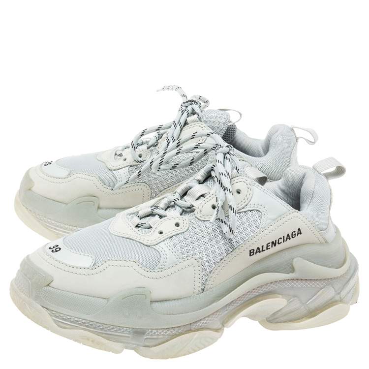 Pre Owned Balenciaga Sage Green Suede and Mesh Triple S Clear Sneakers Size 39