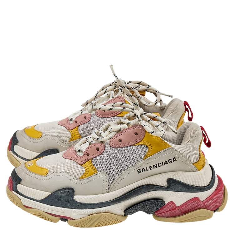Pre Owned Balenciaga Multicolor Leather and Mesh Triple S Sneakers Size 36