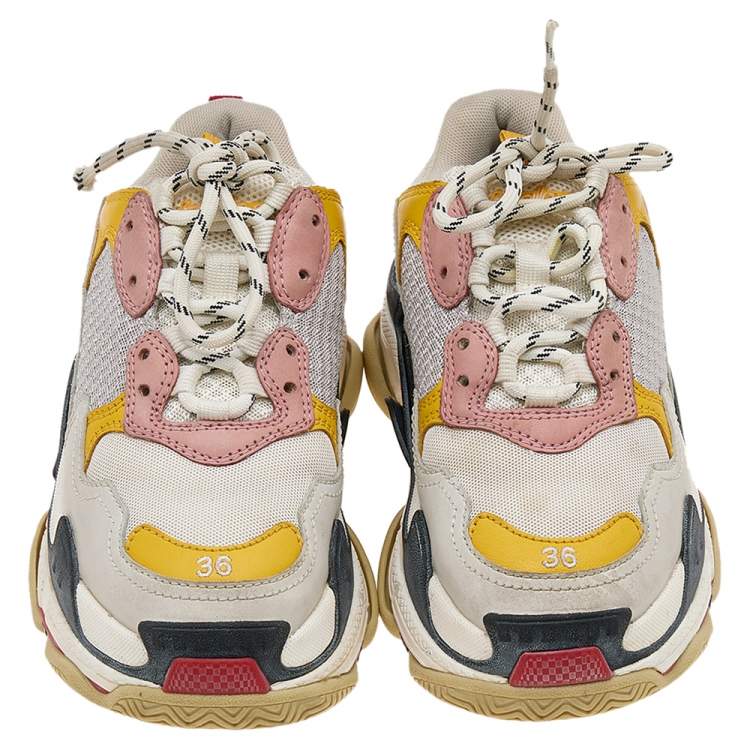 Pre Owned Balenciaga Multicolor Leather and Mesh Triple S Sneakers Size 36