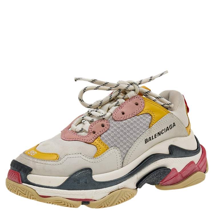 Pre Owned Balenciaga Multicolor Leather and Mesh Triple S Sneakers Size 36