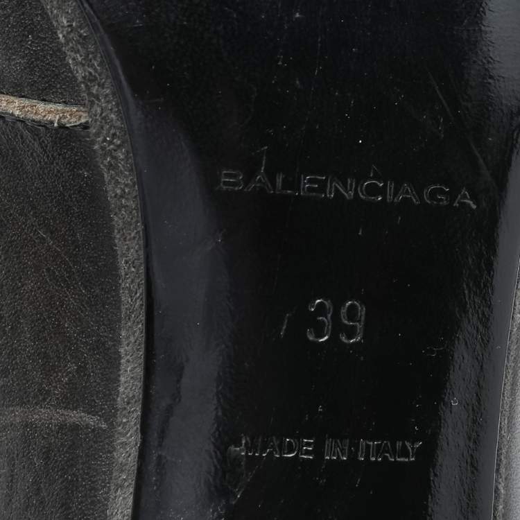 Pre Owned Balenciaga Black Leather Pointed Toe Lace Up  Ankle Boots Size 39