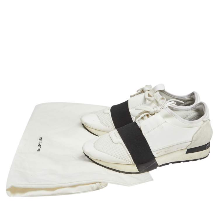 Pre Owned Balenciaga White Fabric And Leather Race Runner  Sneakers Size 39
