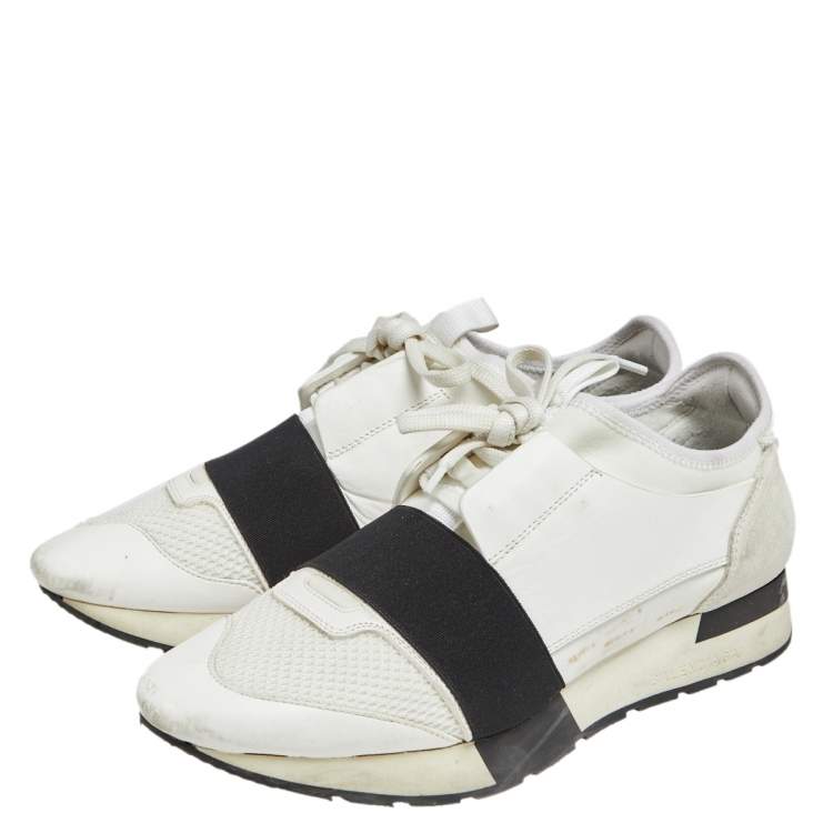 Pre Owned Balenciaga White Fabric And Leather Race Runner  Sneakers Size 39