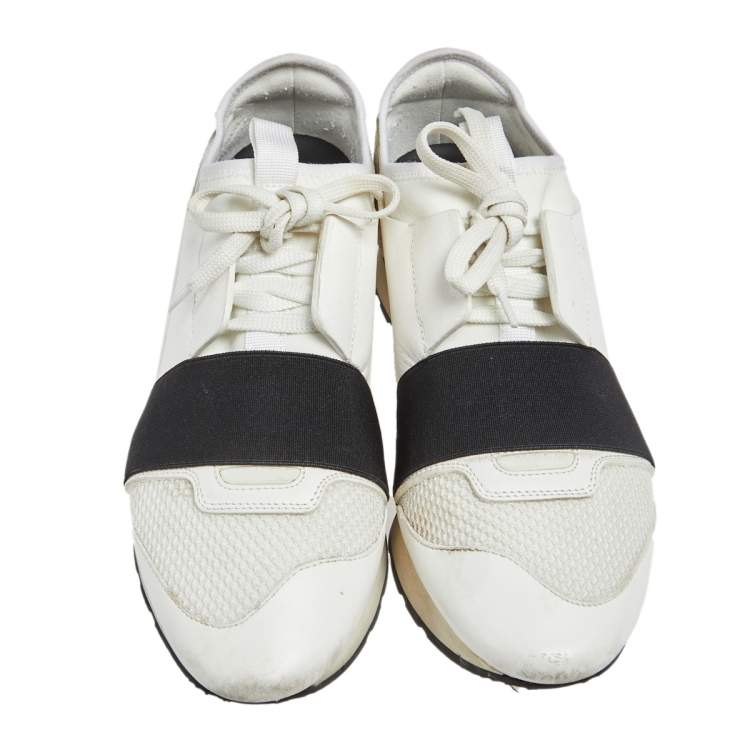 Pre Owned Balenciaga White Fabric And Leather Race Runner  Sneakers Size 39