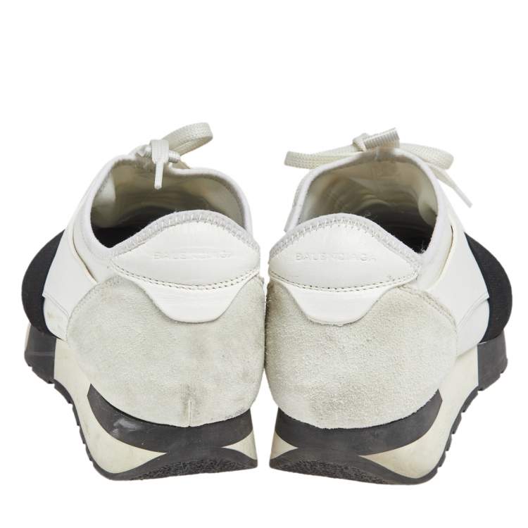 Pre Owned Balenciaga White Fabric And Leather Race Runner  Sneakers Size 39