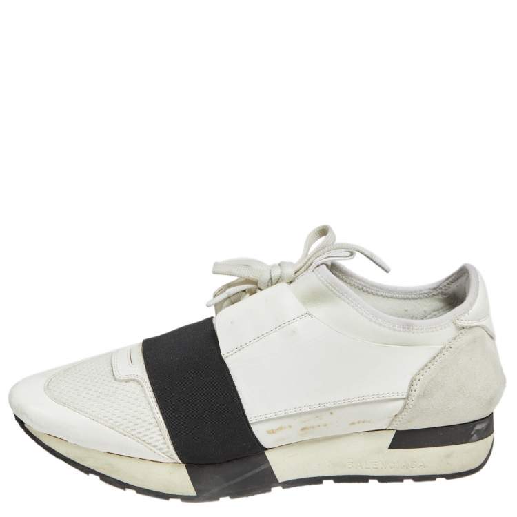 Pre Owned Balenciaga White Fabric And Leather Race Runner  Sneakers Size 39