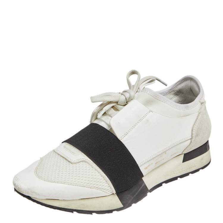 Pre Owned Balenciaga White Fabric And Leather Race Runner  Sneakers Size 39