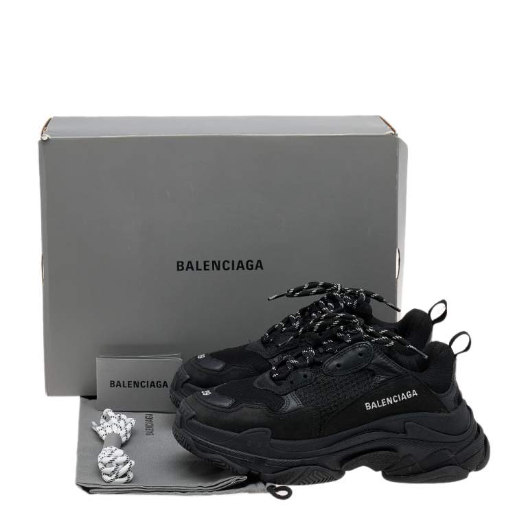 Pre Owned Balenciaga Black Mesh And Nubuck Leather Triple S Low Top Sneakers Size 39