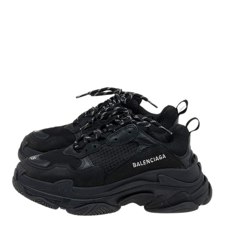 Pre Owned Balenciaga Black Mesh And Nubuck Leather Triple S Low Top Sneakers Size 39
