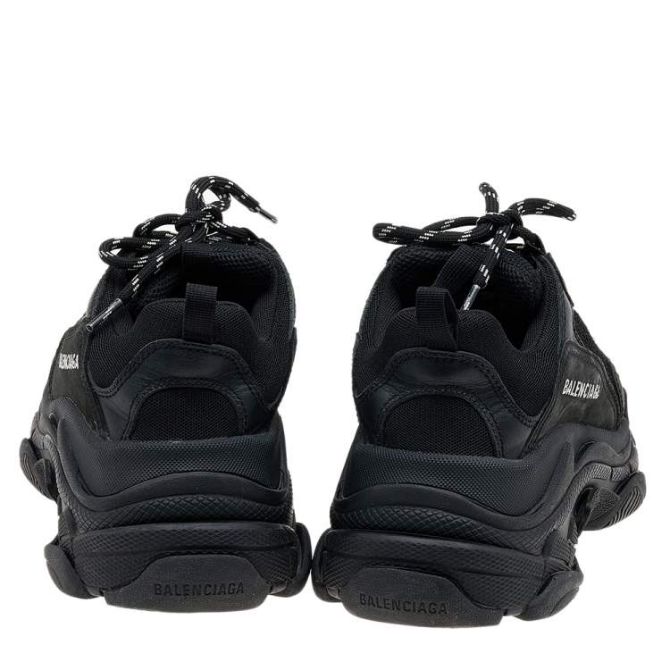 Pre Owned Balenciaga Black Mesh And Nubuck Leather Triple S Low Top Sneakers Size 39