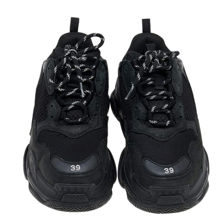 Pre Owned Balenciaga Black Mesh And Nubuck Leather Triple S Low Top Sneakers Size 39