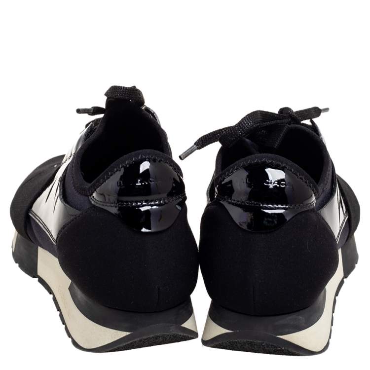 Pre Owned Balenciaga Black Patent Leather And Fabric Race Runner Sneakers Size 39