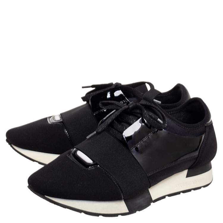 Pre Owned Balenciaga Black Patent Leather And Fabric Race Runner Sneakers Size 39