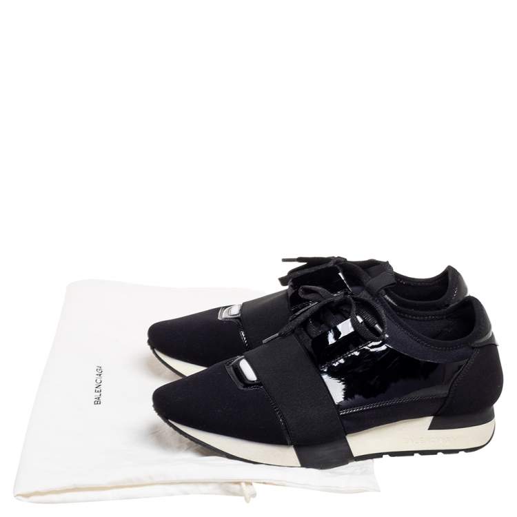 Pre Owned Balenciaga Black Patent Leather And Fabric Race Runner Sneakers Size 39