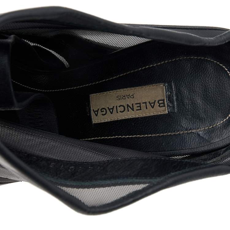 Pre Owned Balenciaga Black Leather and Mesh Prism Wedge Sandals Size 39