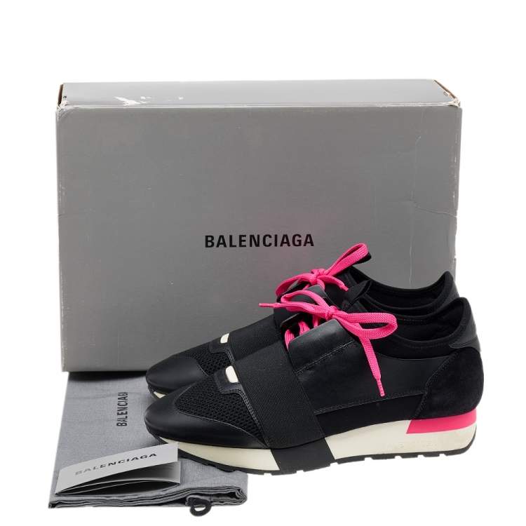 Pre Owned Balenciaga Black Leather and Mesh Race Runner Sneakers Size 37
