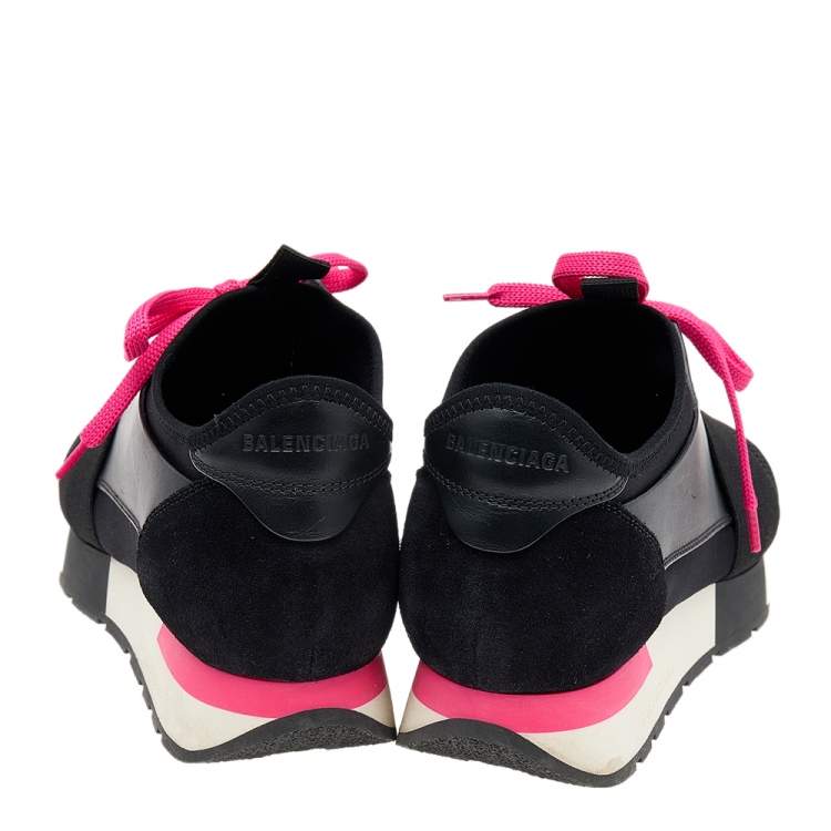 Pre Owned Balenciaga Black Leather and Mesh Race Runner Sneakers Size 37