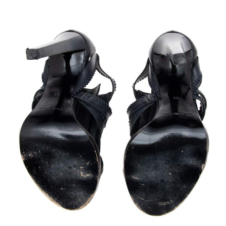 Pre Owned Balenciaga Navy Blue Leather Gladiator Sandals Size 39