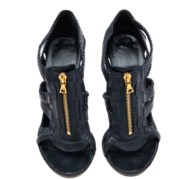 Pre Owned Balenciaga Navy Blue Leather Gladiator Sandals Size 39