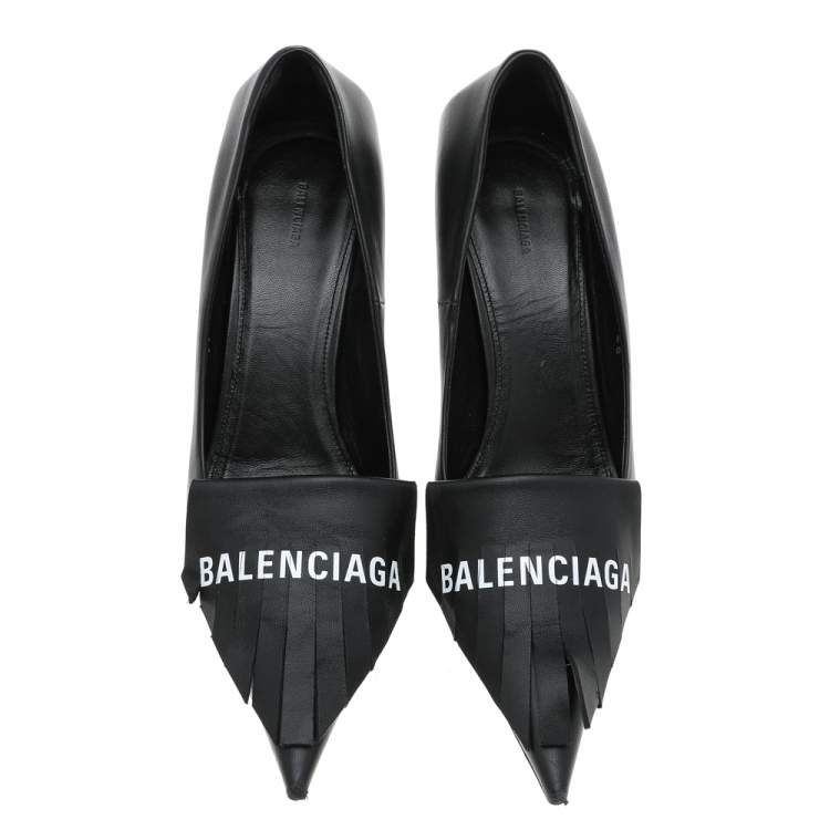 مملوكة مسبقًا Balenciaga Black Leather Fringe Knife Pointed Toe Pumps Size 40