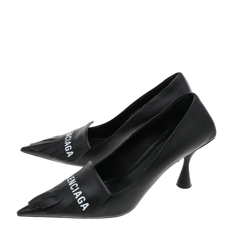 مملوكة مسبقًا Balenciaga Black Leather Fringe Knife Pointed Toe Pumps Size 40