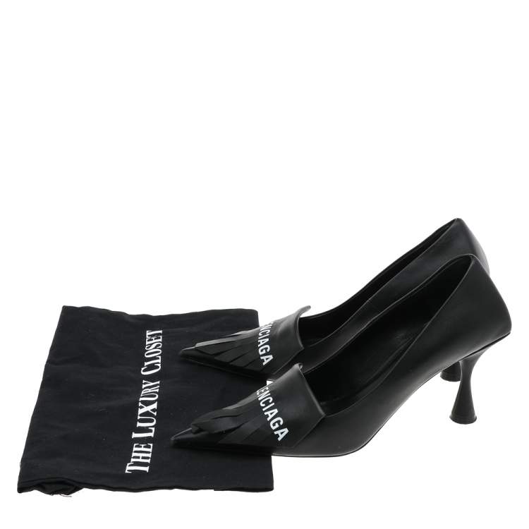 مملوكة مسبقًا Balenciaga Black Leather Fringe Knife Pointed Toe Pumps Size 40