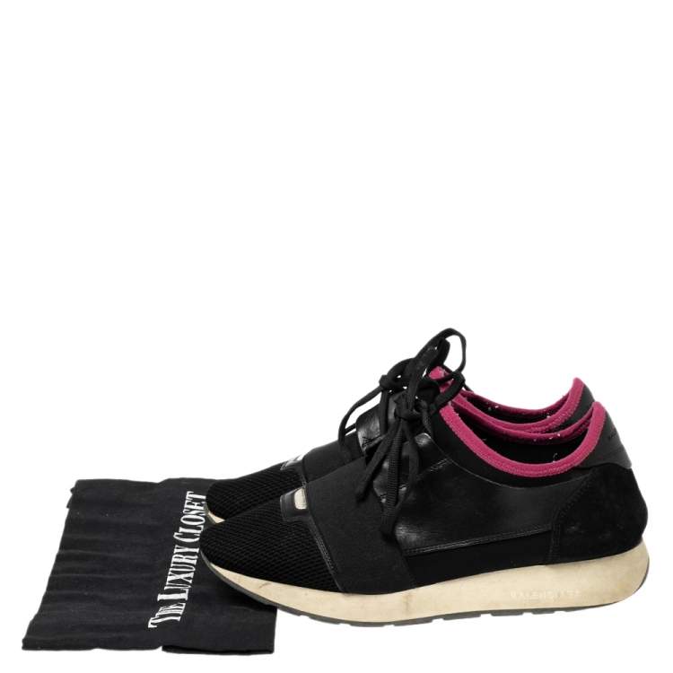 Pre Owned Balenciaga Black Leather And Suede Race Runner Sneakers Size 39