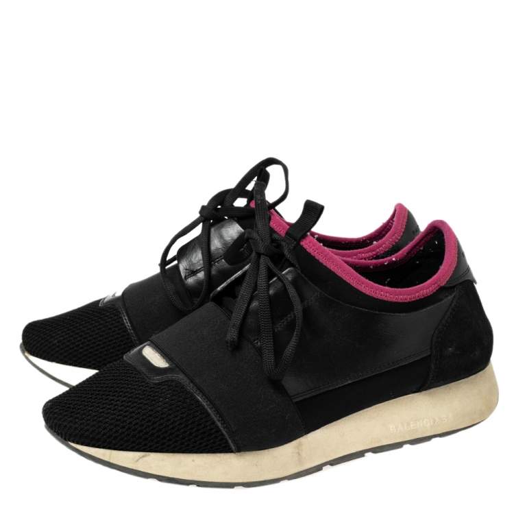 Pre Owned Balenciaga Black Leather And Suede Race Runner Sneakers Size 39