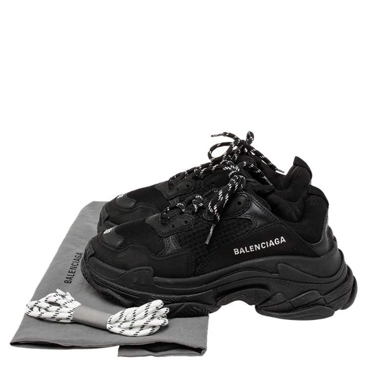 Pre Owned Balenciaga Black Mesh And Leather Triple S Low Top Sneakers Size 38