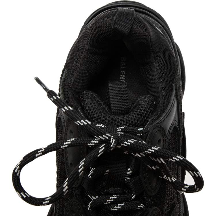 Pre Owned Balenciaga Black Mesh And Leather Triple S Low Top Sneakers Size 38