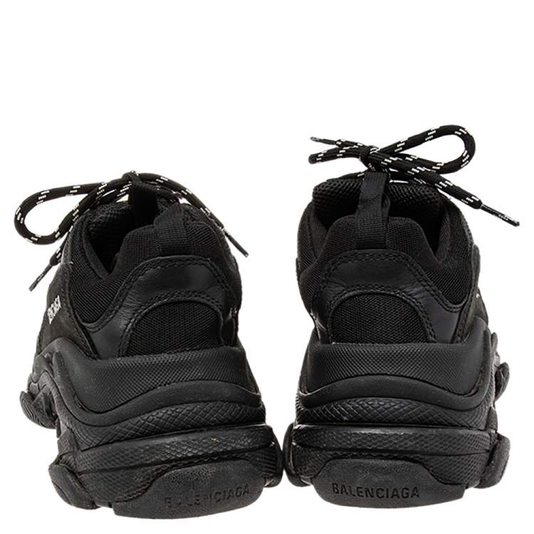 Pre Owned Balenciaga Black Mesh And Leather Triple S Low Top Sneakers Size 38