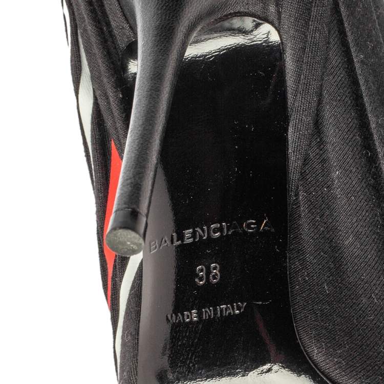 Pre Owned Balenciaga Black Fabric And Leather Knife Logo Pointed Toe Pumps Size 38