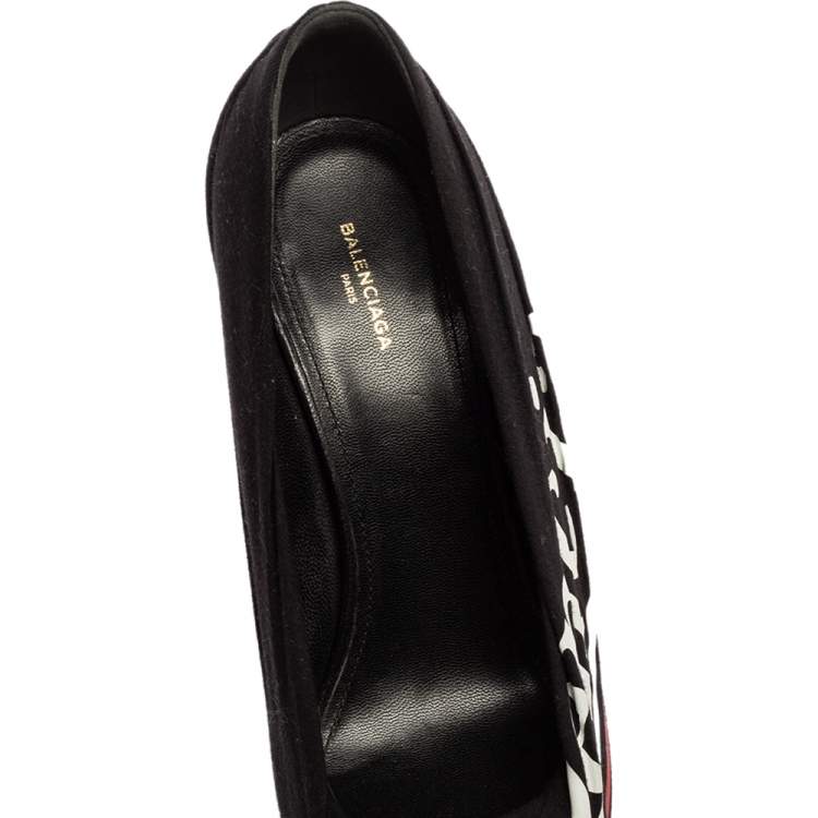 Pre Owned Balenciaga Black Fabric And Leather Knife Logo Pointed Toe Pumps Size 38