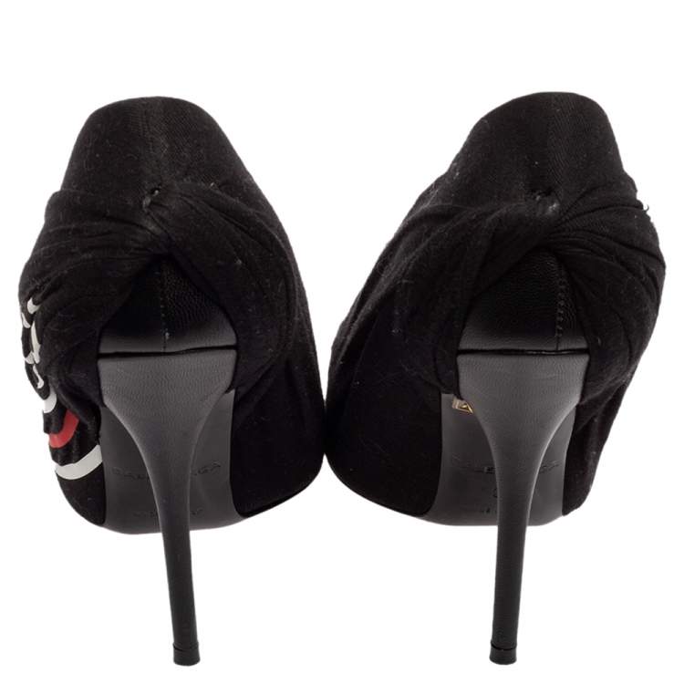 Pre Owned Balenciaga Black Fabric And Leather Knife Logo Pointed Toe Pumps Size 38