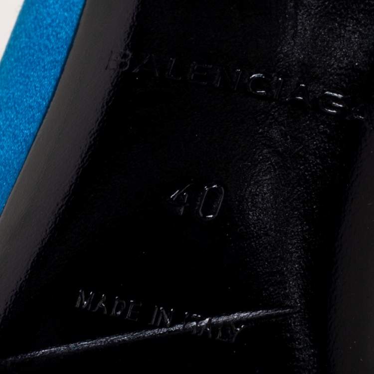 Pre Owned Balenciaga Blue Satin Bow Knife Mules Size 40