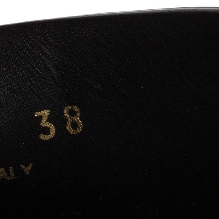 Pre Owned Balenciaga Black All-Over Logo Stamped Leather Flat Slides Size 38