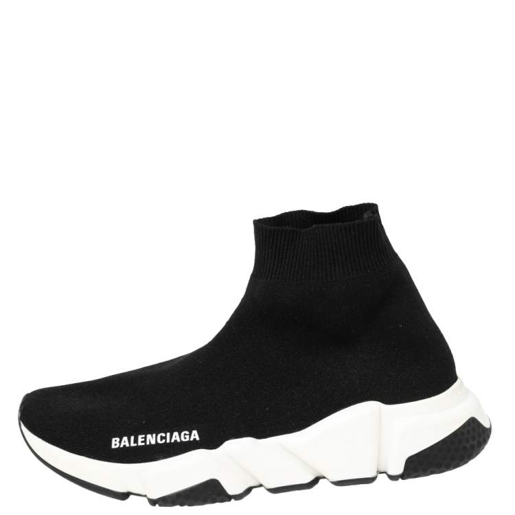 Pre Owned Balenciaga Black Knit Fabric Speed Trainer Sneakers Size 38 