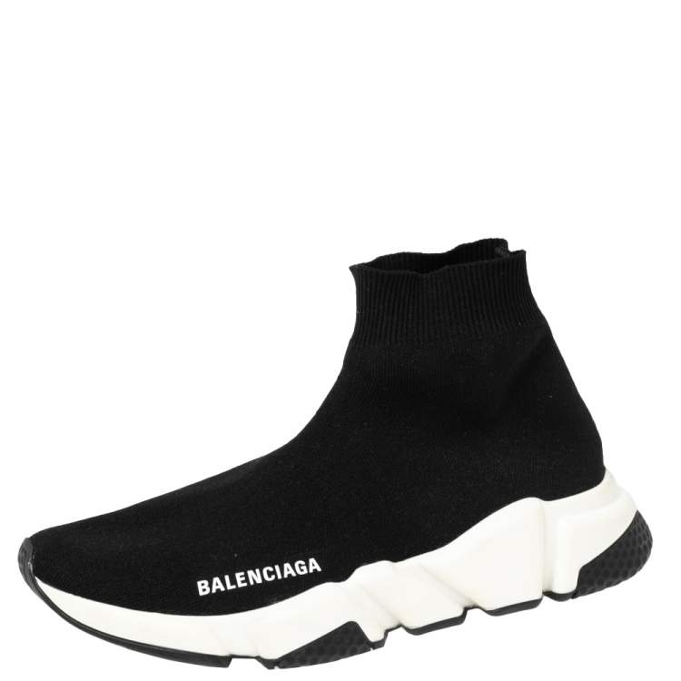 Pre Owned Balenciaga Black Knit Fabric Speed Trainer Sneakers Size 38 