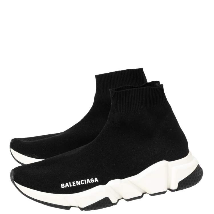 Pre Owned Balenciaga Black Knit Fabric Speed Trainer Sneakers Size 38 