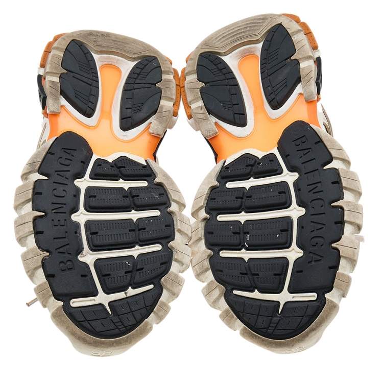 Pre Owned Balenciaga Off White/Orange Mesh And Synthetic Leather Track Sneakers Size 37