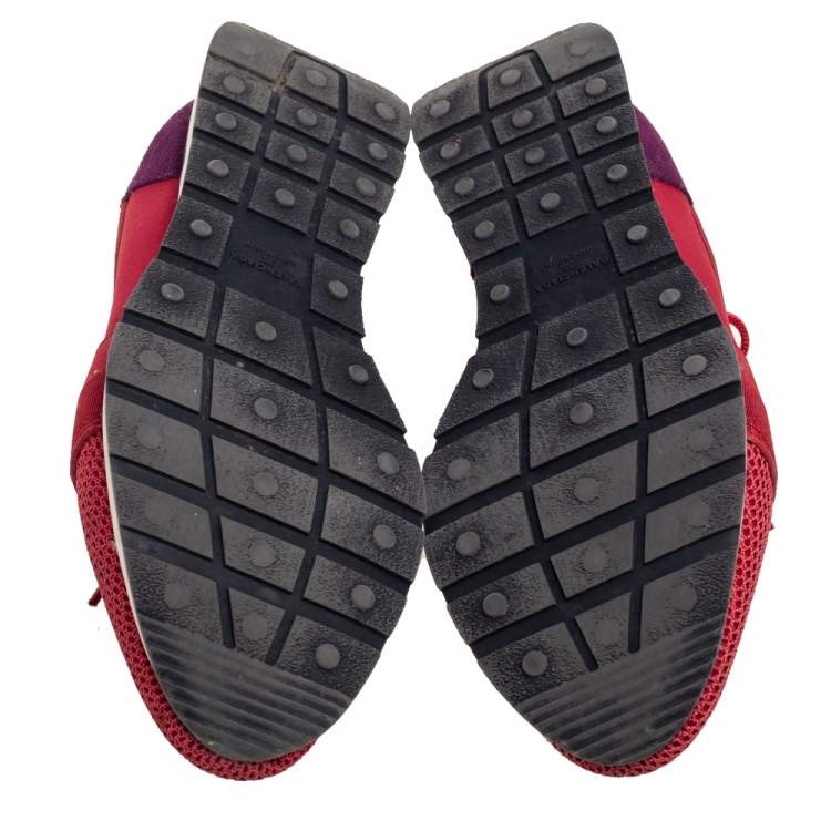 Pre Owned Balenciaga Red/Purple Leather And Suede Race Runner  Sneakers Size 38