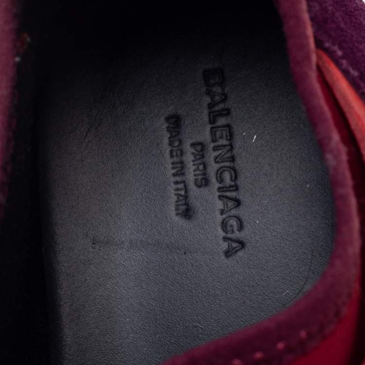 Pre Owned Balenciaga Red/Purple Leather And Suede Race Runner  Sneakers Size 38