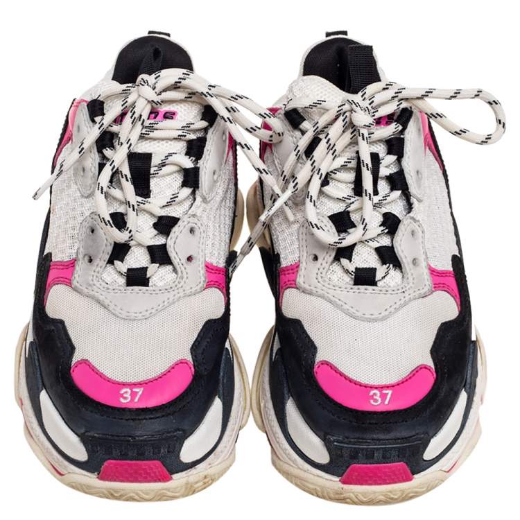 Pre Owned Balenciaga Multicolor Leather And Mesh Triple S Clear  Sneakers Size 37