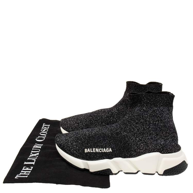 Pre Owned Balenciaga Grey Knit Fabric Speed Trainer Sneakers Size 37
