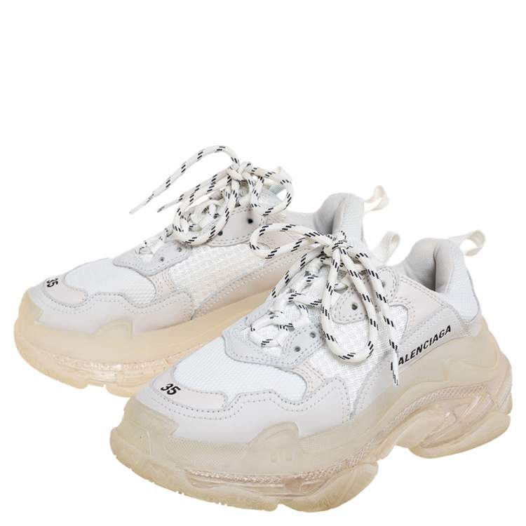 Pre Owned Balenciaga White Leather And Mesh Triple S Clear Low Top Sneakers Size 35