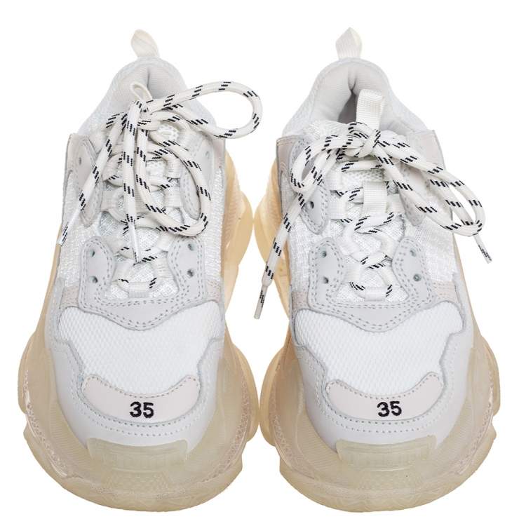 Pre Owned Balenciaga White Leather And Mesh Triple S Clear Low Top Sneakers Size 35