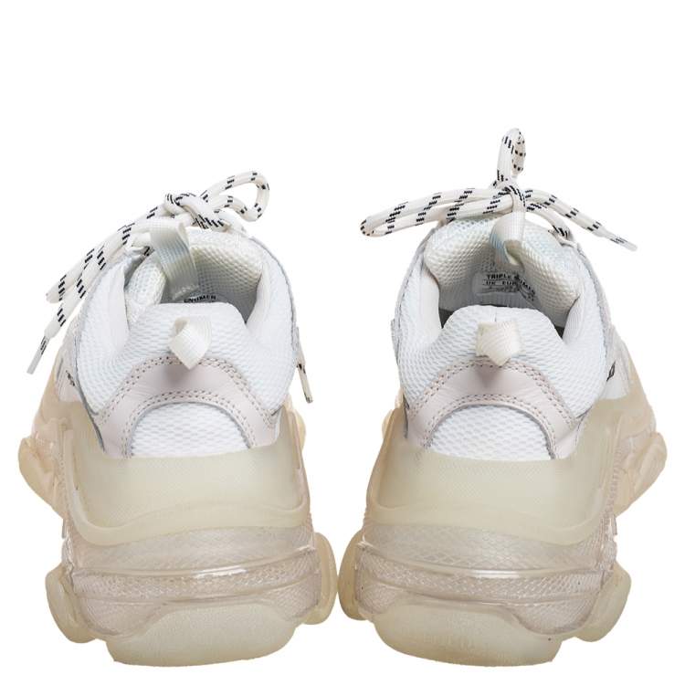 Pre Owned Balenciaga White Leather And Mesh Triple S Clear Low Top Sneakers Size 35